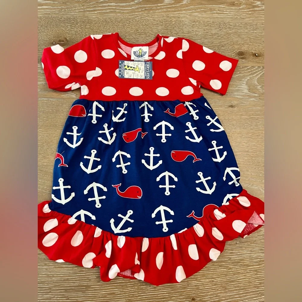 🆕Corkys kids little girls‎ size 4 cotton stretch red white blue patriotic dress